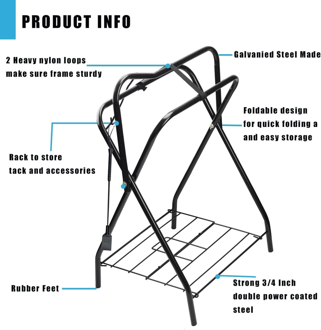 Saddle Rack Portable Folding Horse Saddle Stand for English and Western Saddles,28" L x 19" W x 37.5" H,Black