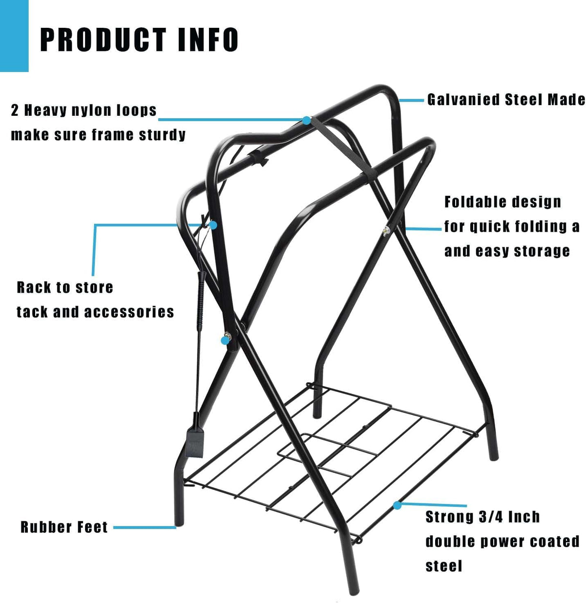 Saddle Rack Portable Folding Horse Saddle Stand for English and Western Saddles,28" L x 19" W x 37.5" H,Black