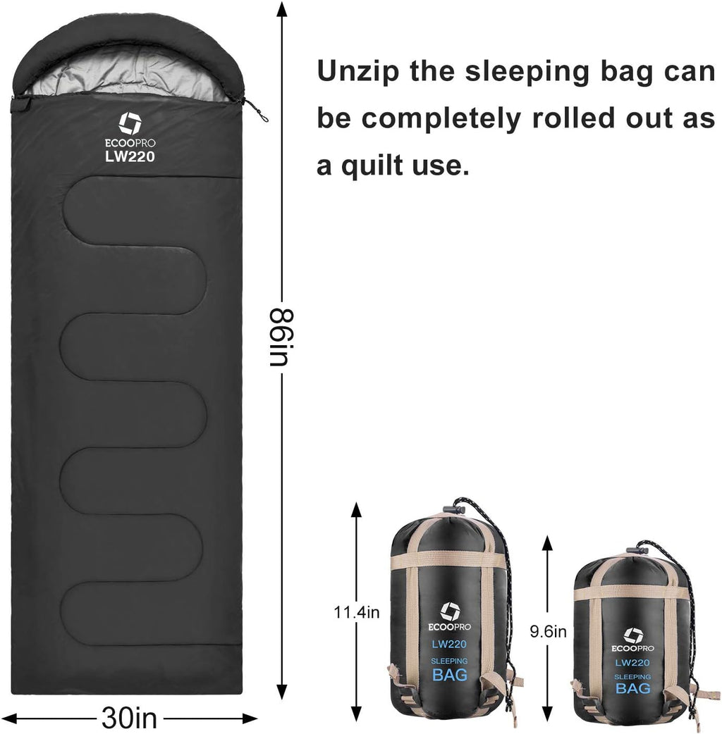 Warm Weather Sleeping Bag - Portable, Waterproof, Compact Lightweight, Comfort with Compression Sack - Great for