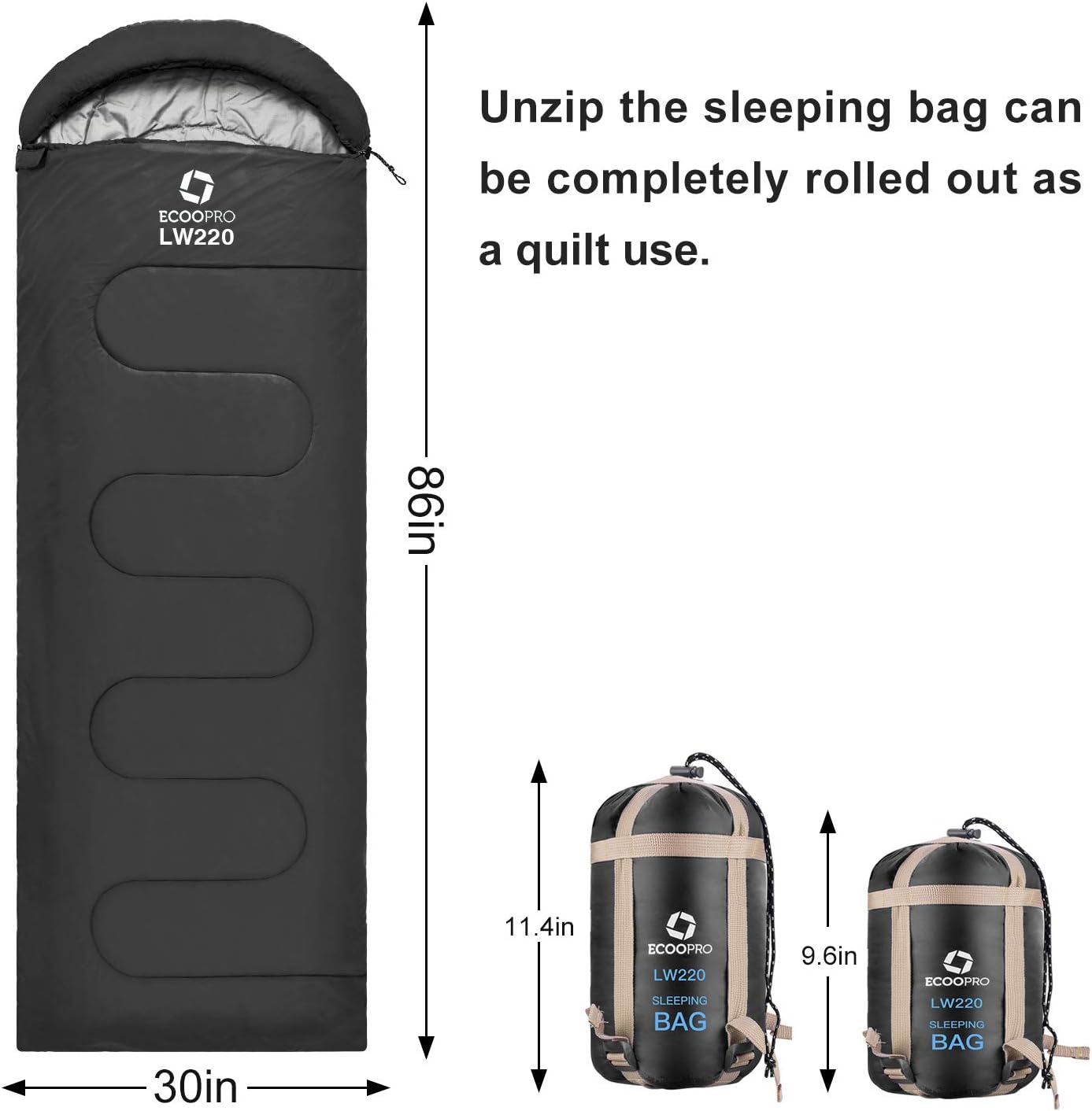 Warm Weather Sleeping Bag - Portable, Waterproof, Compact Lightweight, Comfort with Compression Sack - Great for