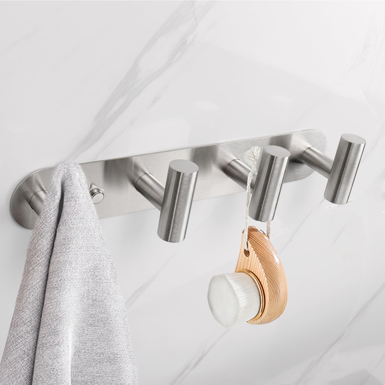 Coat Hook Rack, Wall Mounted Rack with 4 Hooks, Heavy Duty Towel Rack Wall Hooks for Hanging Jacket, Stainless Steel