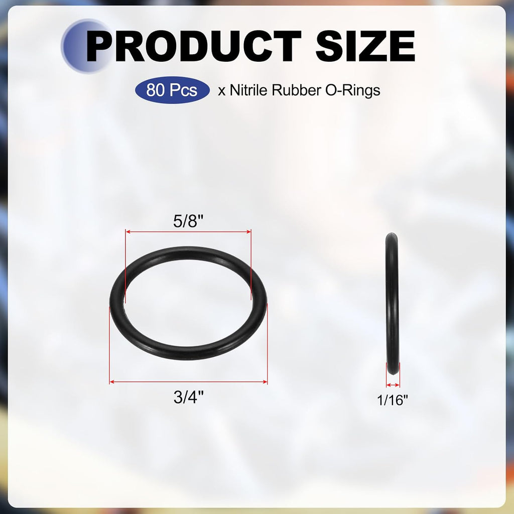 uxcell 80Pcs AS-016 Nitrile Rubber O-Rings 5/8" ID 3/4" OD 3/16" W