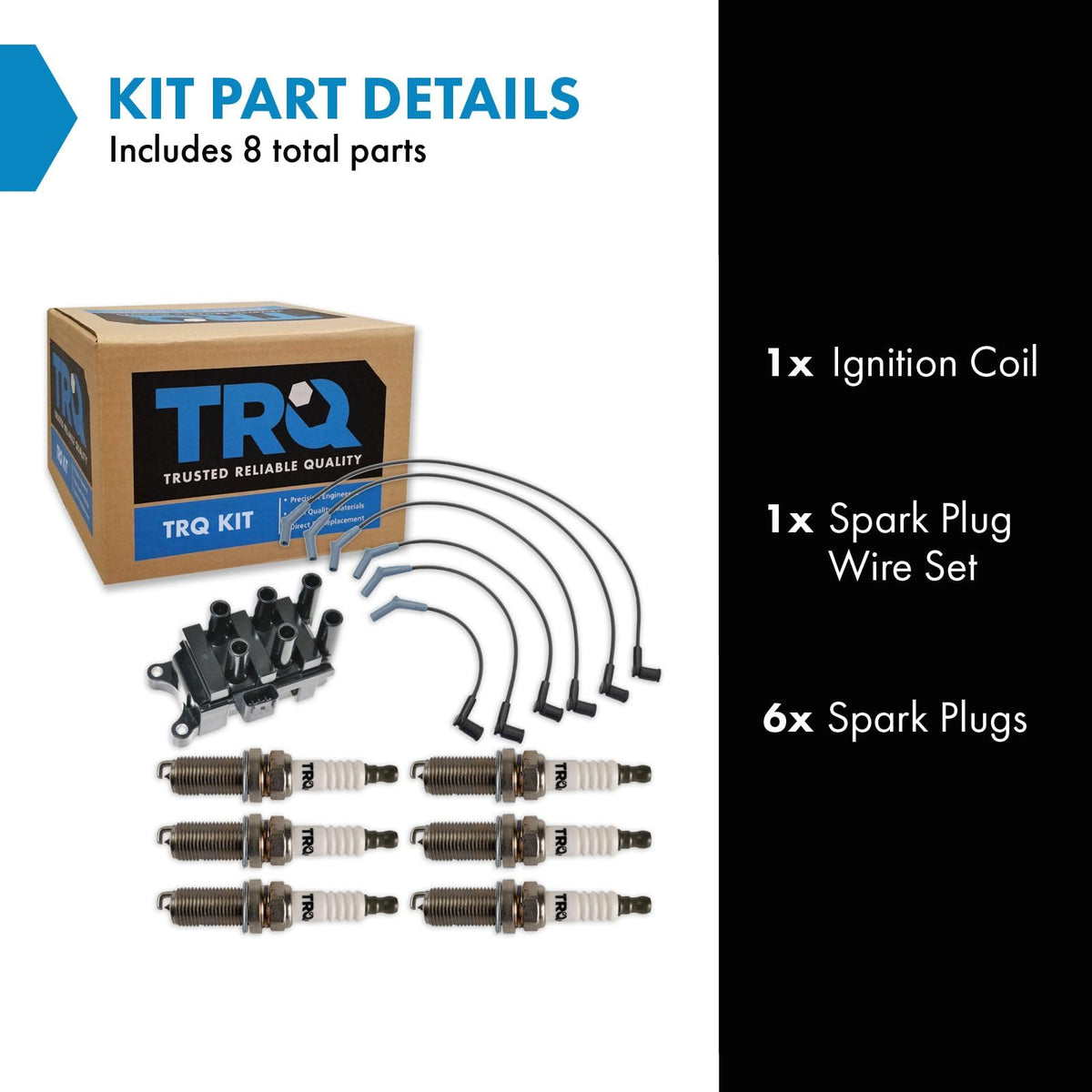 TRQ Ignition Coil and Spark Plug Kit 8 Piece Iridium Spark Plugs