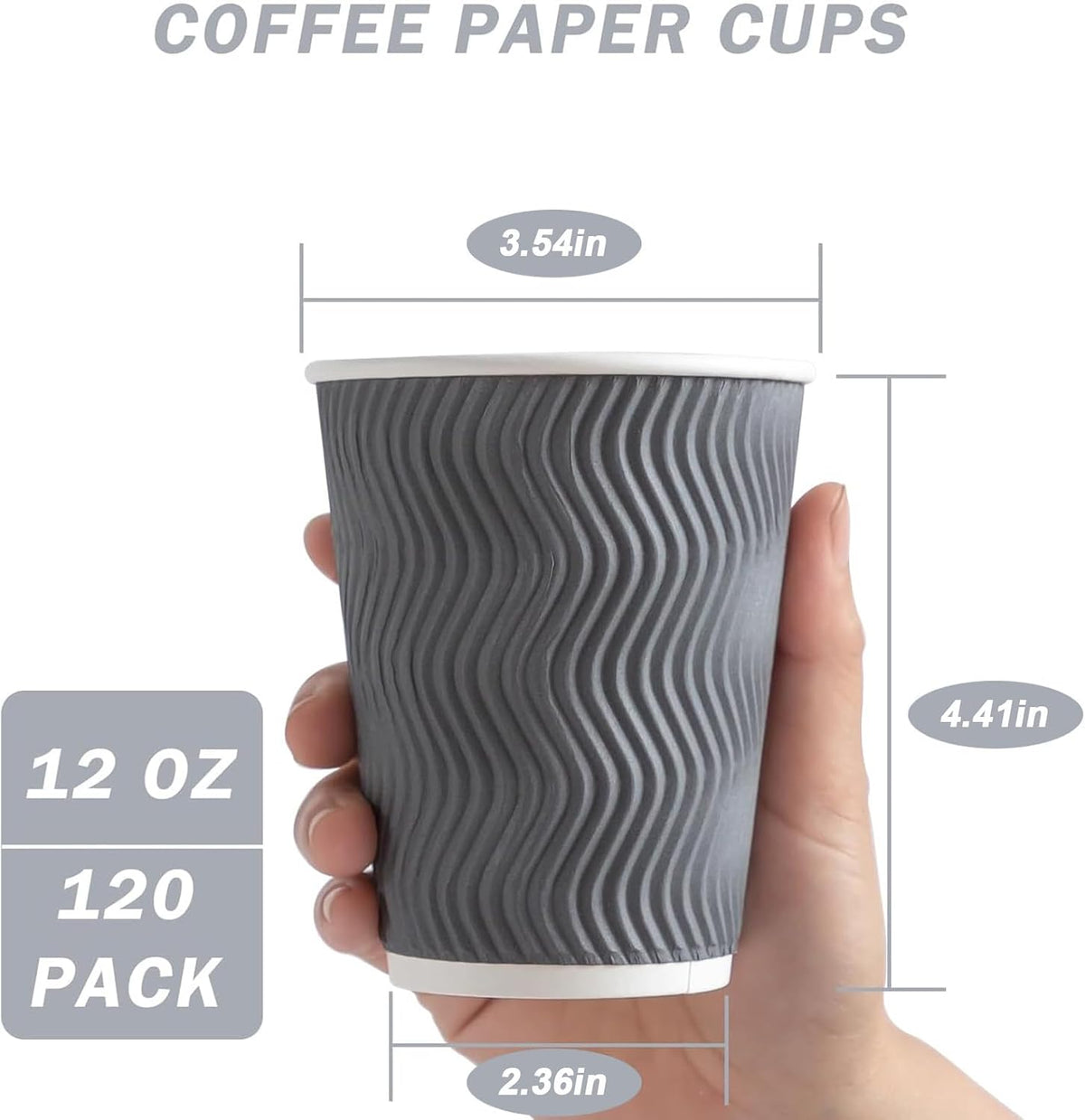 120 Pack 12 oz Coffee Cups Disposable Insulated Paper Cup Gray