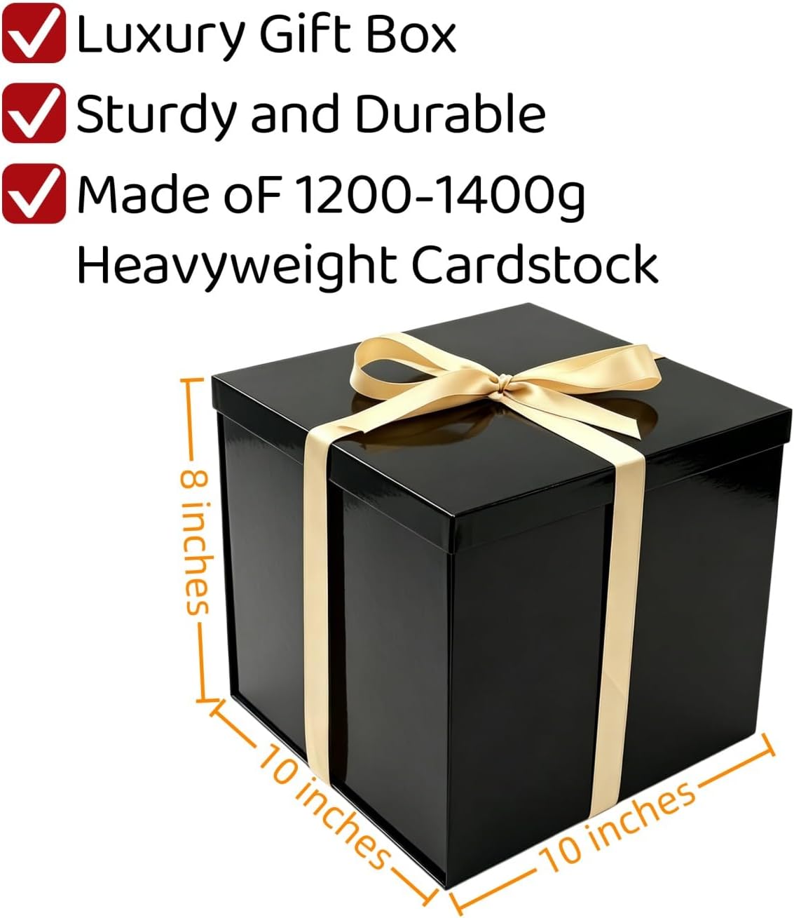 Black Gift Box with Lid 10x10x8 Inches Black Box