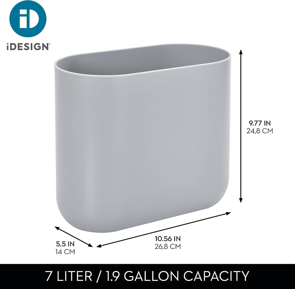 Small Slim Plastic Bathroom Trash Can, Gray | Bedroom, Office, Desk, Dorm