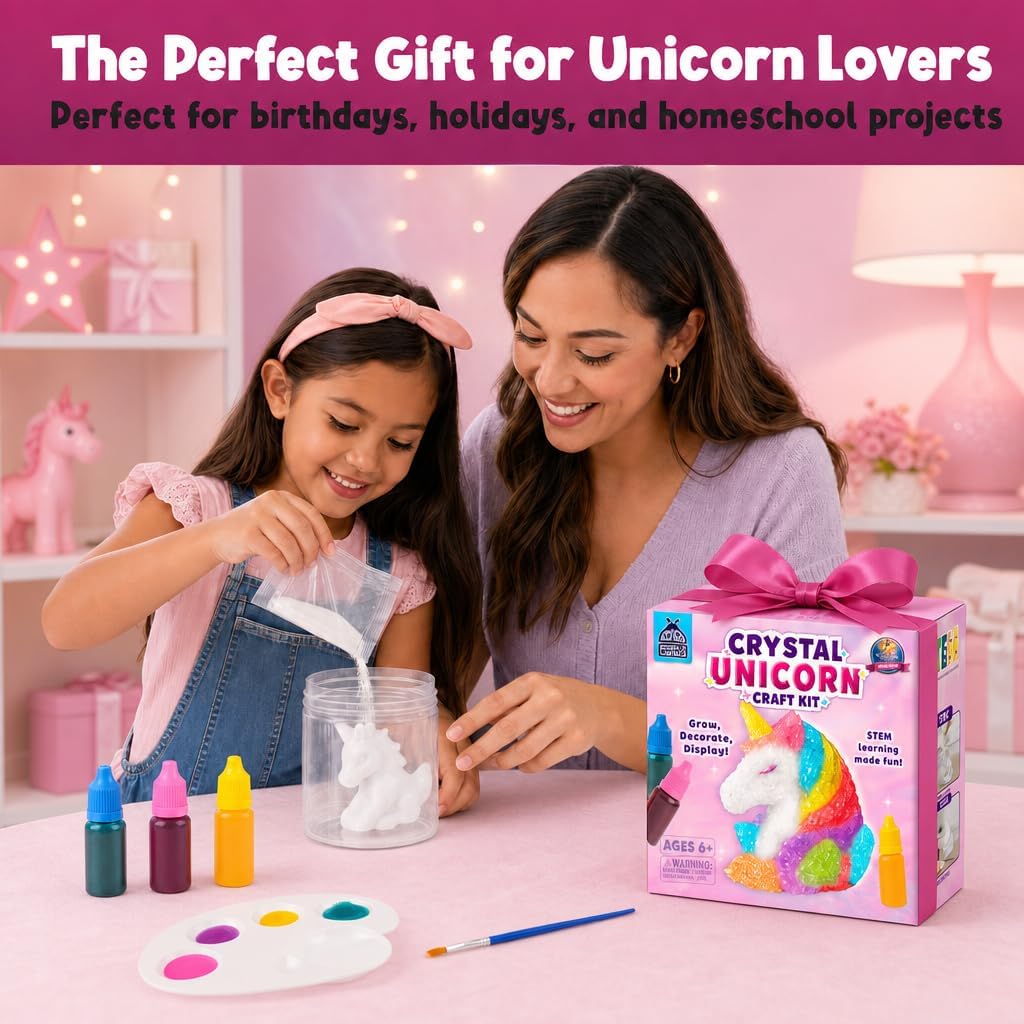 Crystal Growing Kit STEM Project for Kids Ages 8-12, Crystal Making Experiment for Girls, Grow Your Unicorn Crystal