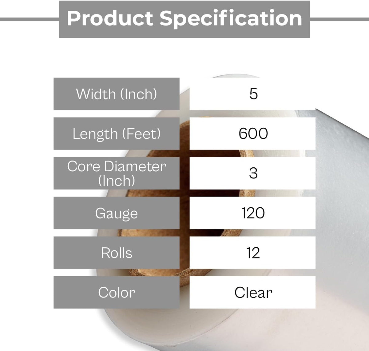 Mini Stretch Wrap, 5 Inch x 600 Feet, 12 Rolls