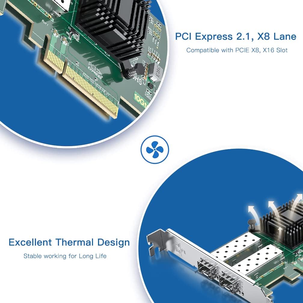 H!Fiber 10Gb SFP+ PCI-E Network Card NIC, with Intel 82599ES Chip, Dual SFP+ Ports, Compare to Intel X520-DA2 (E10G42BTDA), PCIe X8, Ethernet LAN Network Adapter Support Windows/Linux/VMware