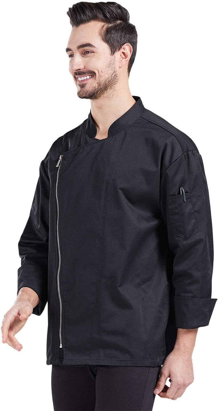 Unisex Chef Coat Long Sleeve Chef Jacket with Zipper