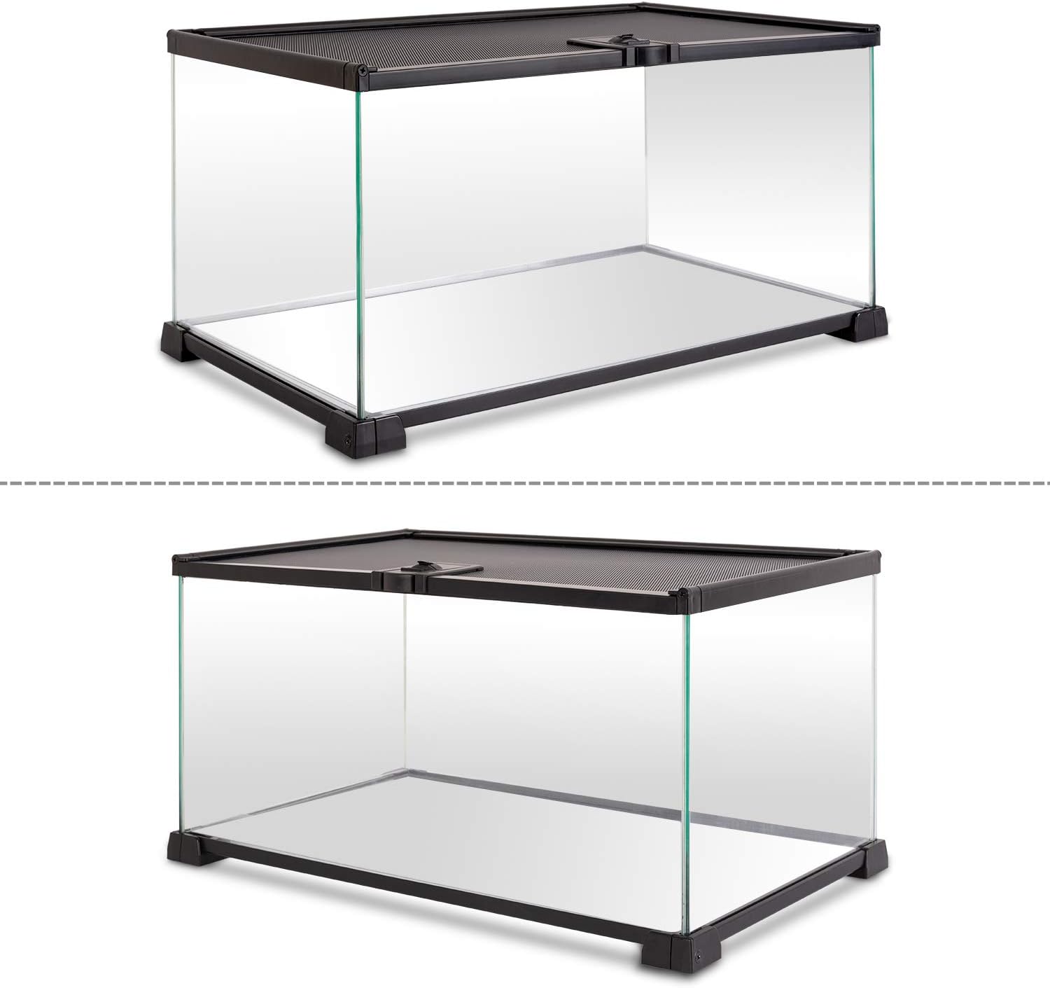 10 Gallon Reptile Tank Glass Natural Cages Terrarium 20" x 12" x 10" Sliding Screen Top for Reptile Hamster Hedgehog