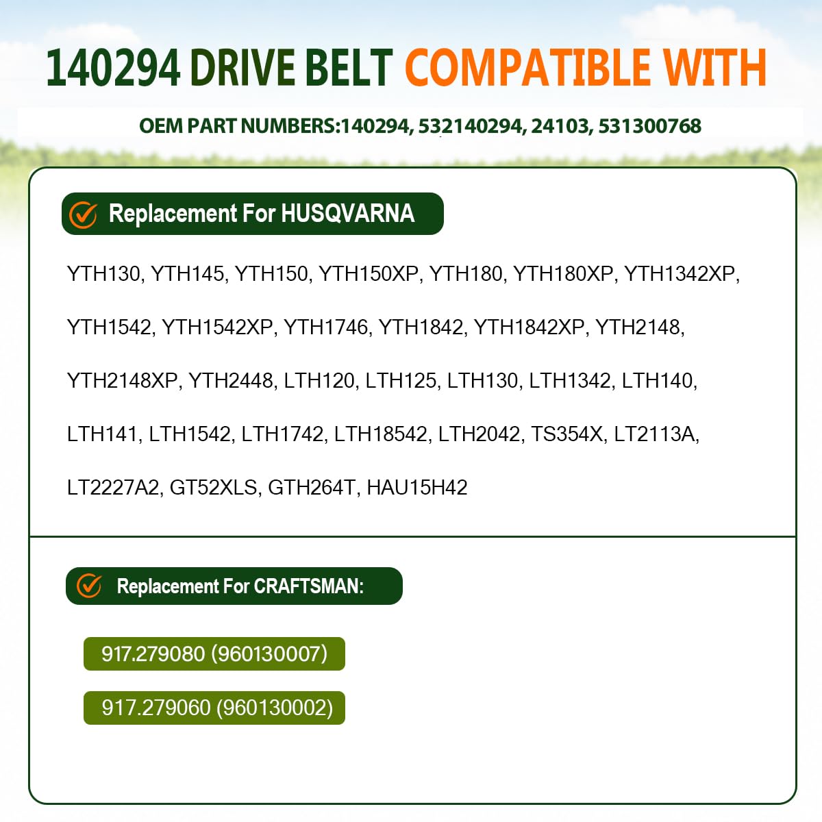 140294 Belt 1/2"x82" for AYP Husqvarna Craftsman Poulan Aramid Cord | 42/44" riding mower belt for AYP Husqvarna