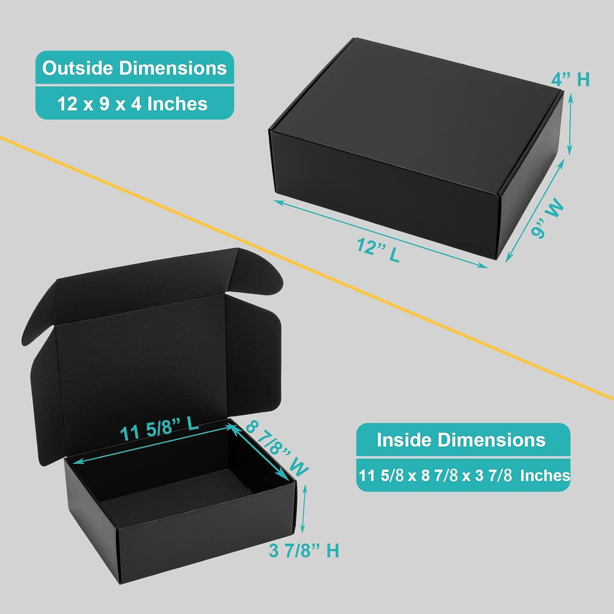 12x9x4" Black Shipping Boxes - 24 Pack Corrugated Cardboard Mailing Box Packaging for Small Business - Tab Locking