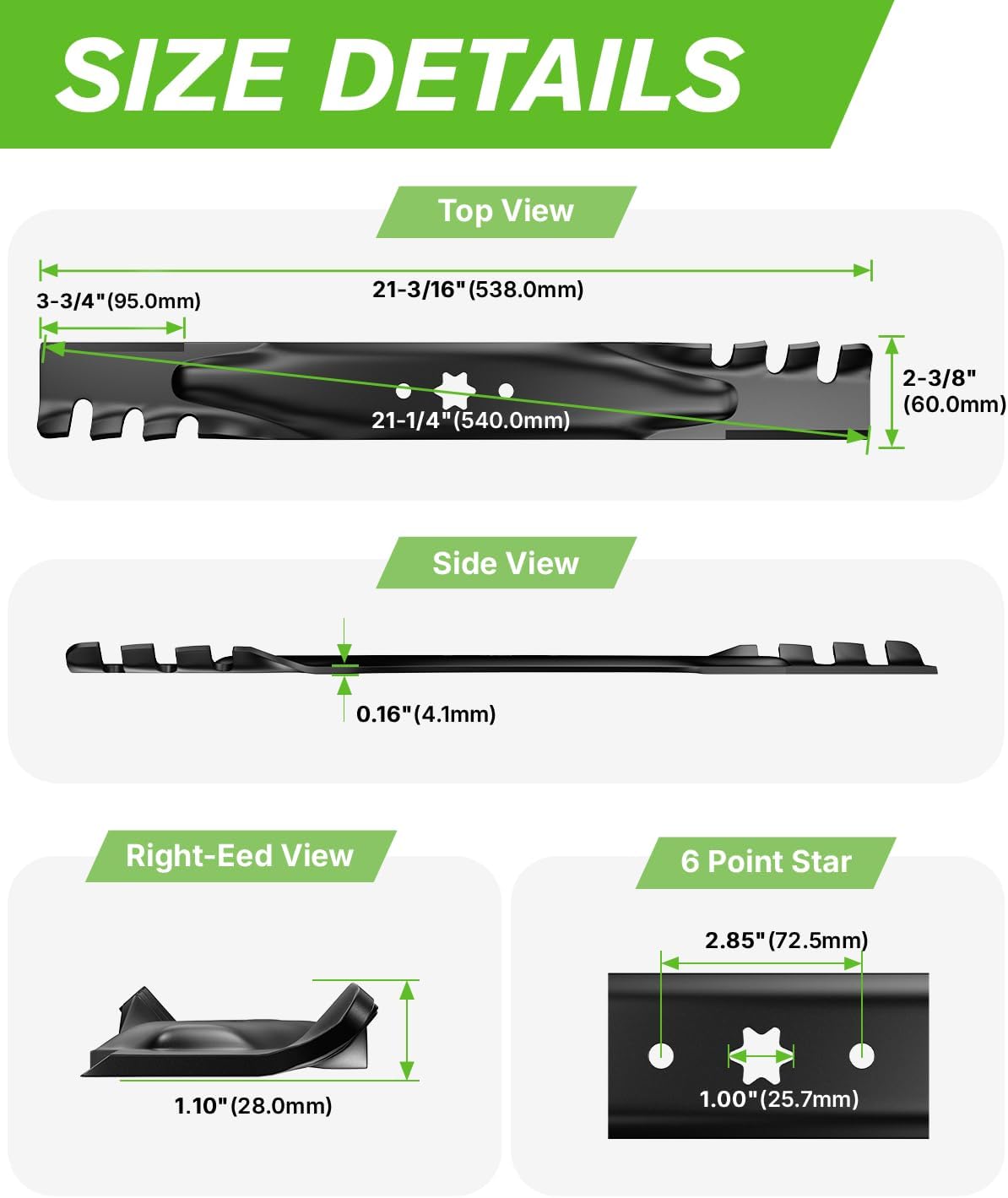 42 inch Deck Lawn Mower Blade, 942-04308-X, 942-04308 Mulching Blades with 6 Point Star, Replace Number for Troy Bilt