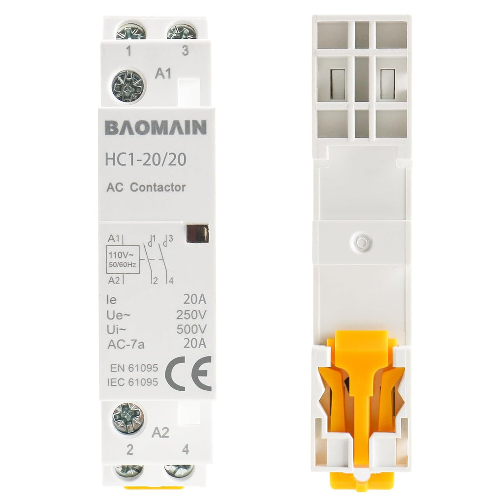 BAOMAIN 110V AC 2-Pole 20A Modular Contactor, 2NO, DIN Rail Mount