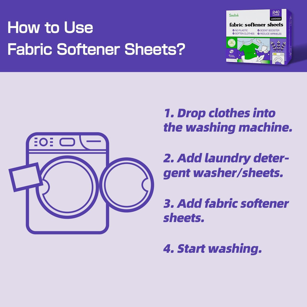 Fabric Softener Sheets for Washing Machine, Lavender, 240 Loads