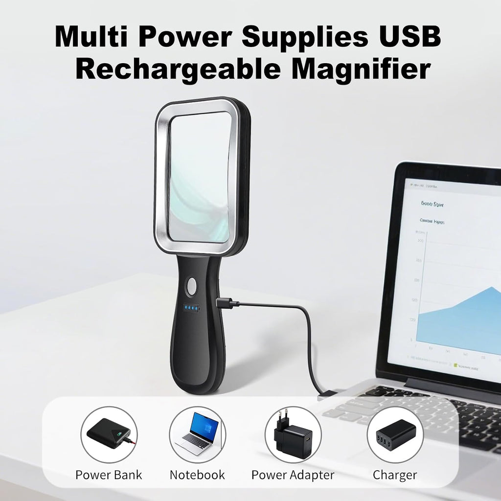 10X Magnifying Glass with Light, Rechargeable Magnifier with 3 Color Modes, Lighted Magnifying Glass Handheld for