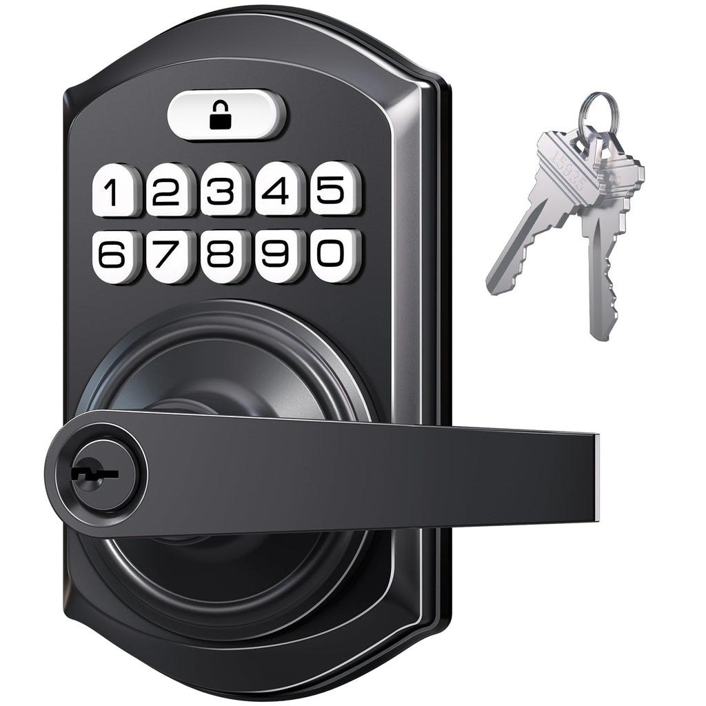 TE004 Keyless Entry Door Lock Handle with Keypad, Matte Black