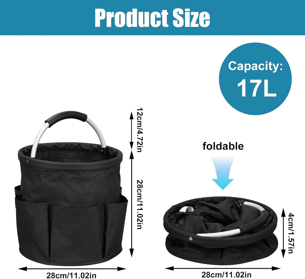 17L Portable Cleaning Bucket Organiser, 6 Pockets Foldable Cleaning Caddy with Handle Wearable Cleaning Caddy Bag for