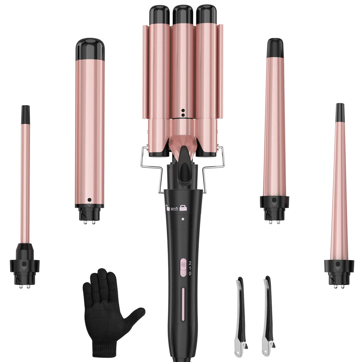 Curling Wand Set, Curling Iron Interchangeable 3 Barrel Wand Curler