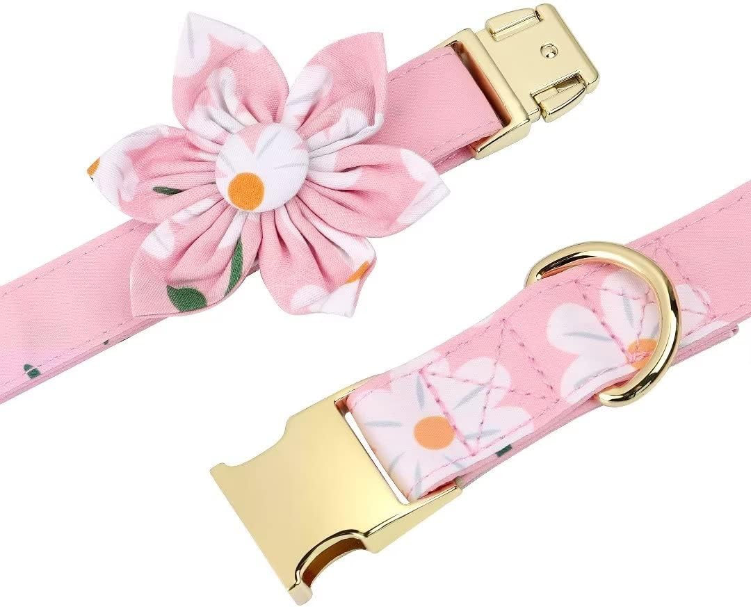 Cute Girl Dog Collars, Harnesses & Leashes Set - Adjustable Dog Collar and Leash Set with Flower - Soft Mesh Dog Vest