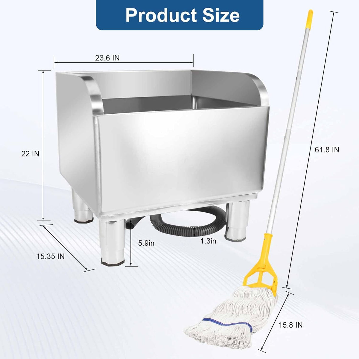 23 4/6in Stainless Steel Floor Mop Sink with Detachable Mop