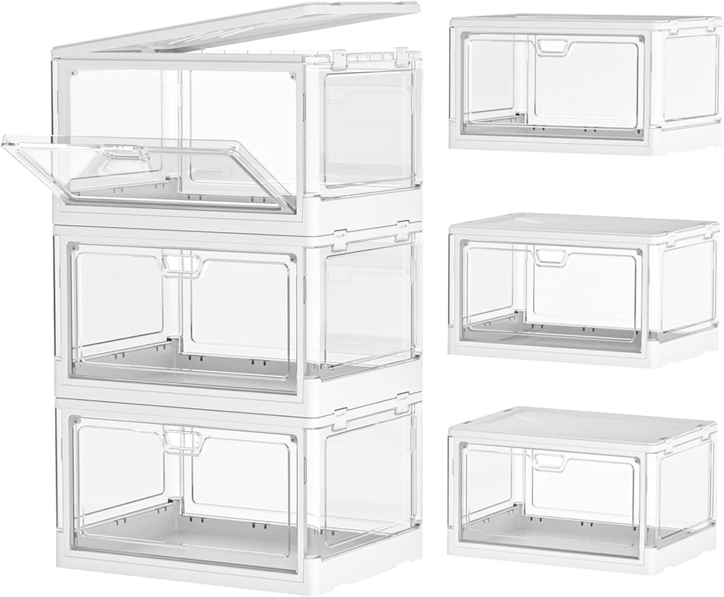 Clear Storage Bin with Lid 3 Pack 【Stackable & Sturdy】 Plastic Multifunctional Folding Storage Bins for Bedroom