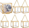 10 Sets Transparent Favor Boxes, 4.8x4.8x4.8 Inch Treat Gift Boxes with Gold Border Lace and Handle for Candy
