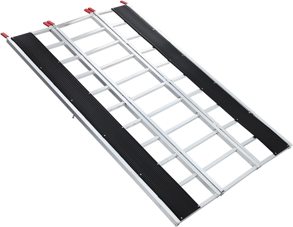 Snowmobile Loading Ramp, 1500Lbs Aluminum Tri-Fold Ramps with Ski Guides for Snowmobile, 85" x 54" Foldable Ramp with