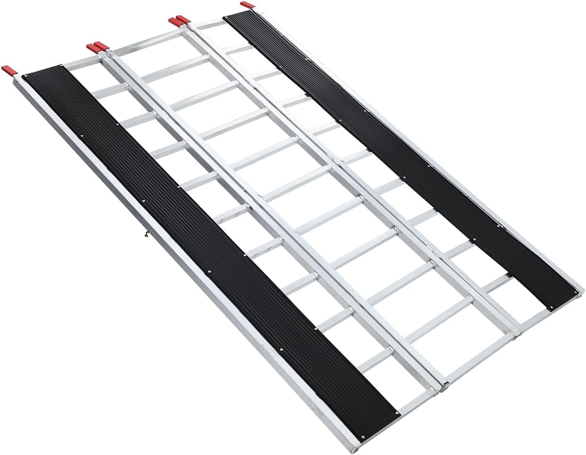 Snowmobile Loading Ramp, 1500Lbs Aluminum Tri-Fold Ramps with Ski Guides for Snowmobile, 85" x 54" Foldable Ramp with