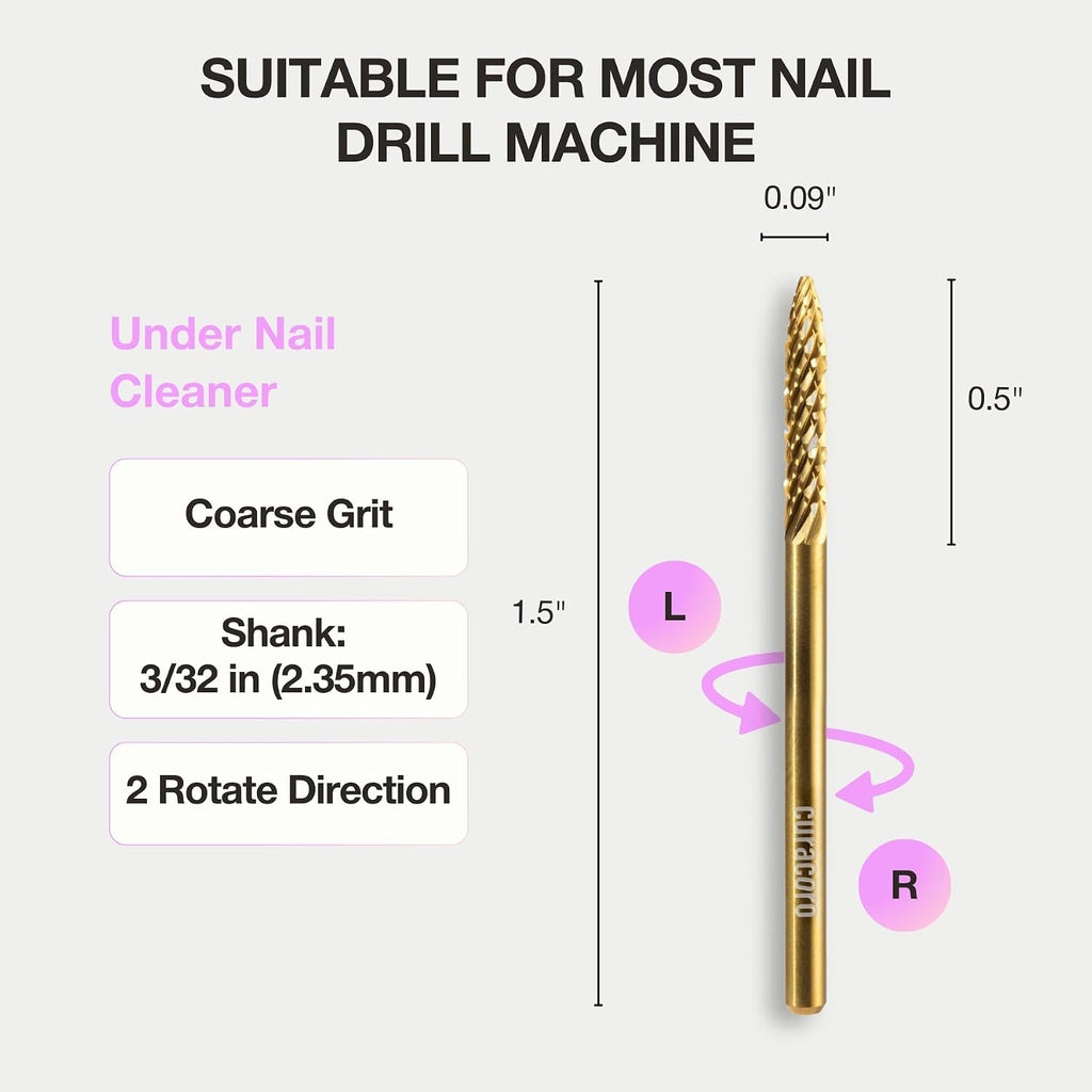 Under Nail Cleaner 3/32'' Safety Carbide Bit (Coarse) | Professional Design to Remove Dirt, Debris, Dead Skin for