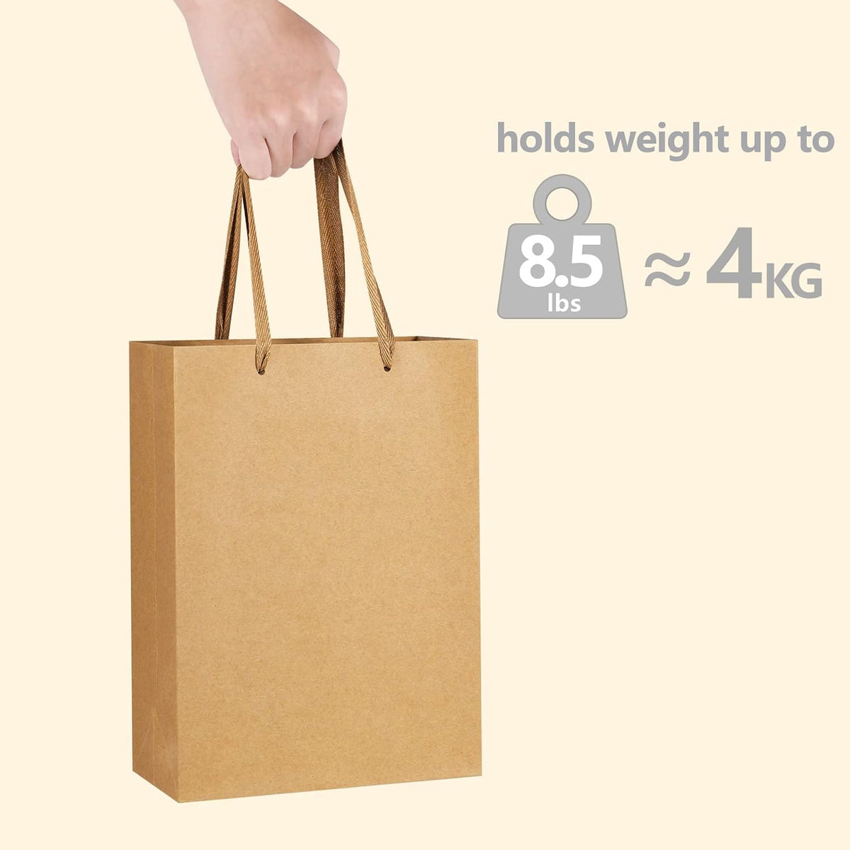 Gift Bags with Handles 8x4x11 Inch Medium Brown 25 Pack