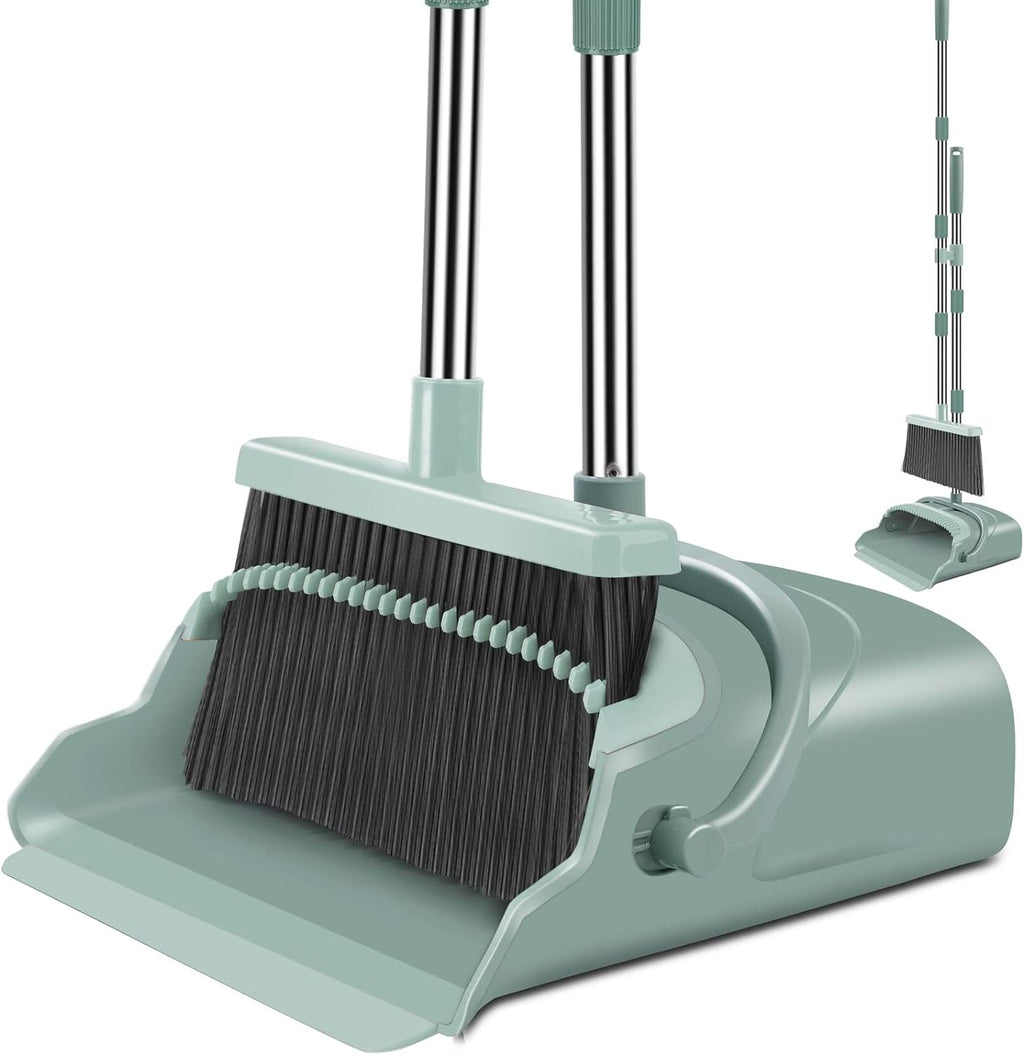 Upgrade Broom and Dustpan Set, Large Size and with Long Handle, Upright,Ideal for Indoor Outdoor Garage Kitchen Room