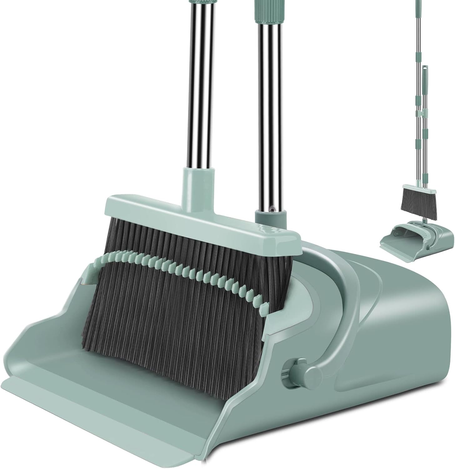 Upgrade Broom and Dustpan Set, Large Size and with Long Handle, Upright,Ideal for Indoor Outdoor Garage Kitchen Room