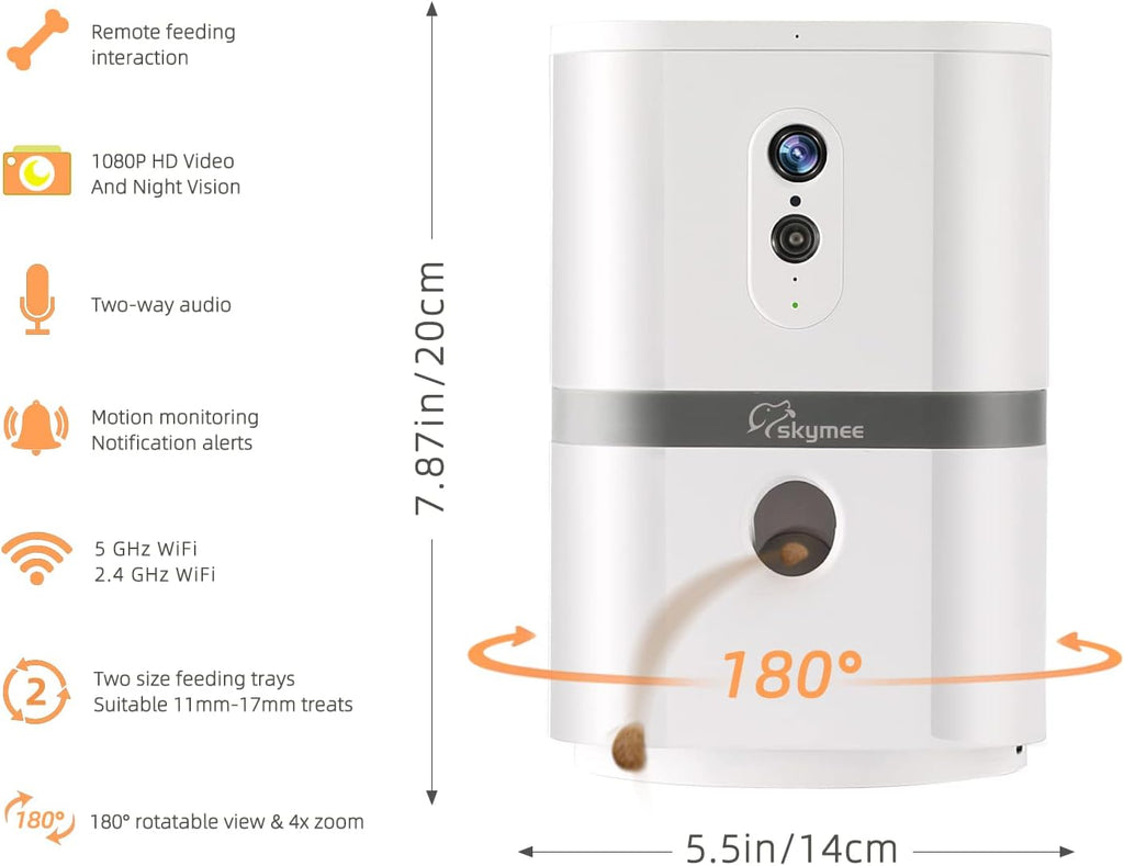 Petalk AI II Dog Camera Automatic Treat Dispenser, 5G WiFi Pet Camera with 180° Pan Full-Room View,Night Vision,Two
