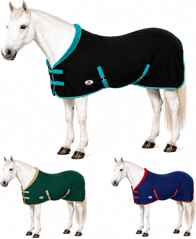 Polar Fleece Horse Cooler Blanket, Moisture-Wicking Stable Sheet & Blanket Liner, Plush Fleece Collar, Double Front