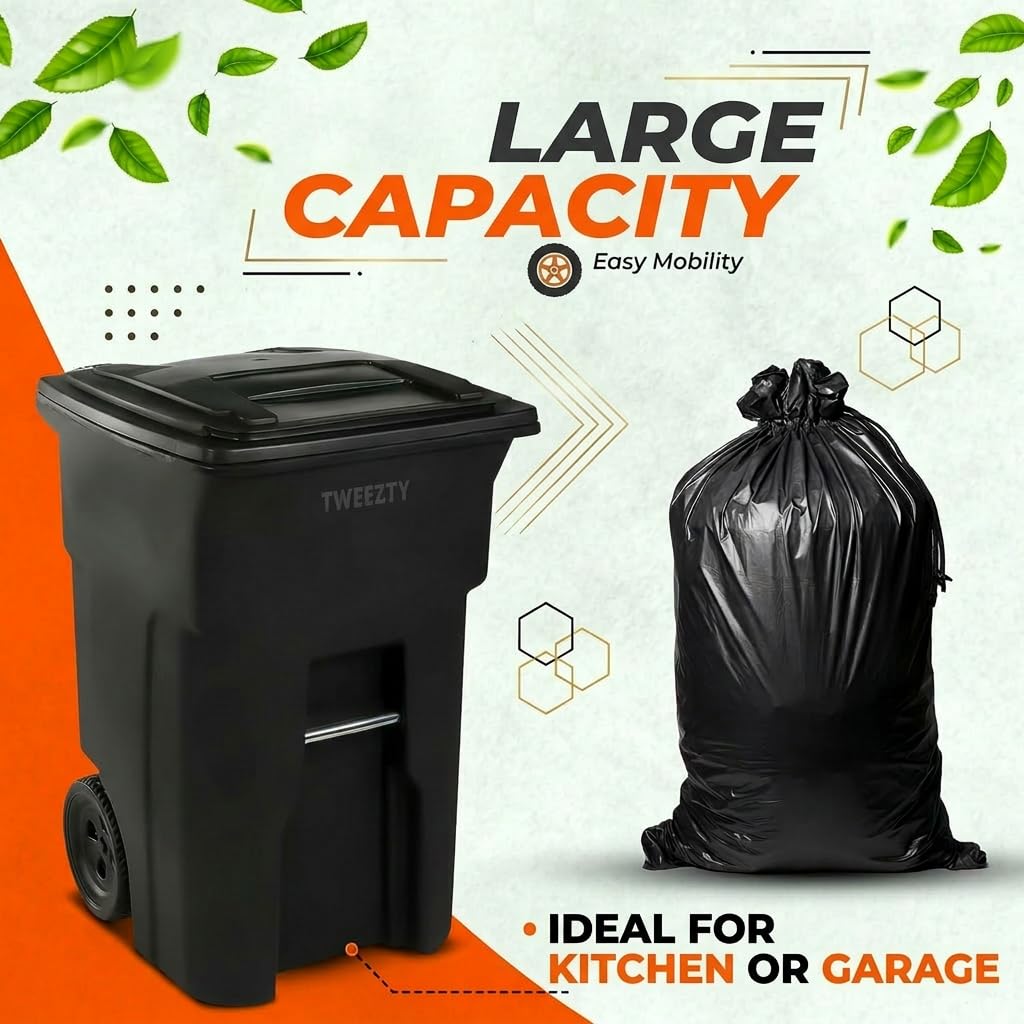 96 Gallon Rolling Outdoor Trash Can with Lid – Heavy‑Duty Plastic Garbage Container for Home, Business, and Curbside