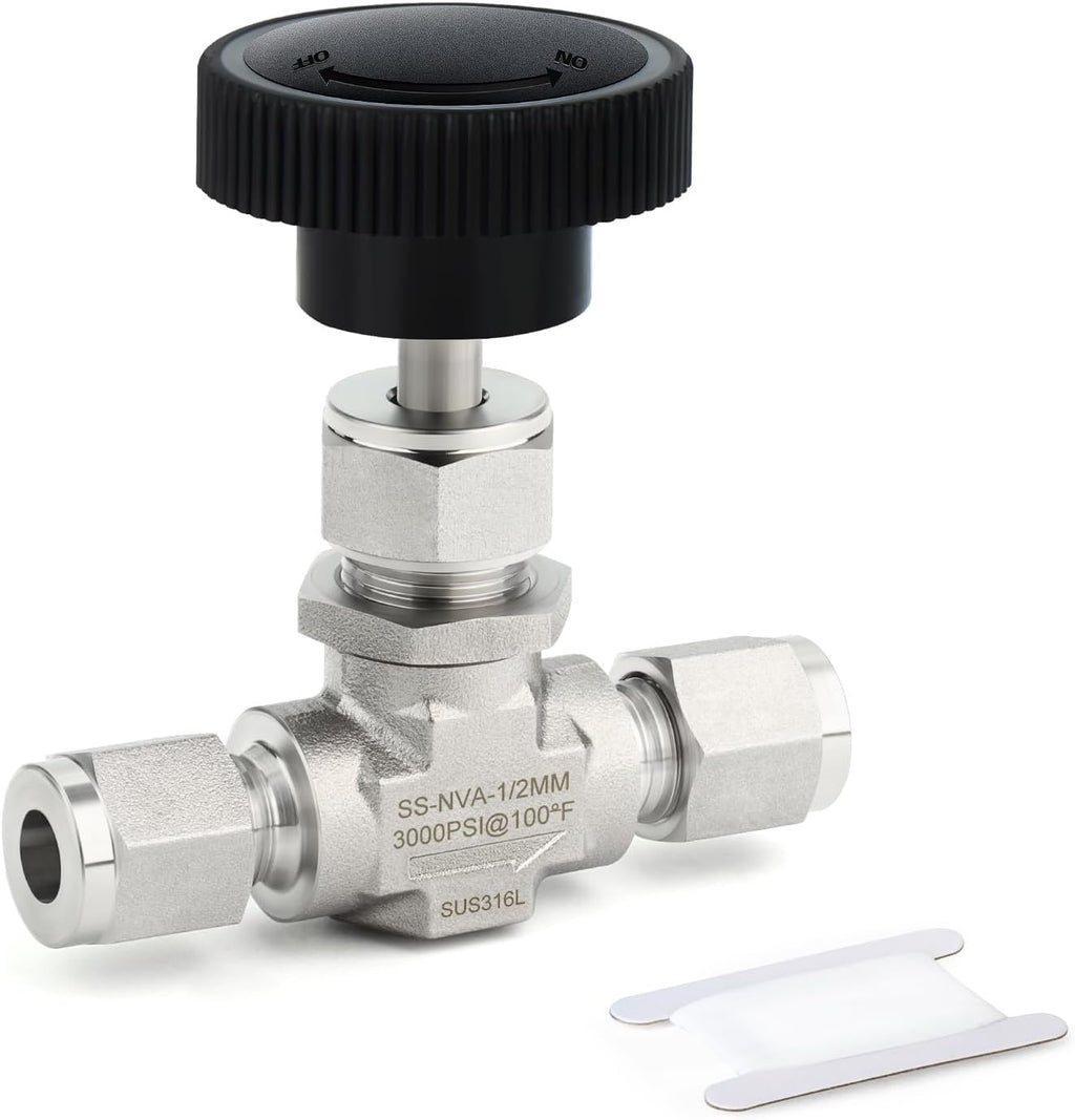 TAISHER 1PCS 316 SS Compression Tube Straight Needle Valve 1/2" OD