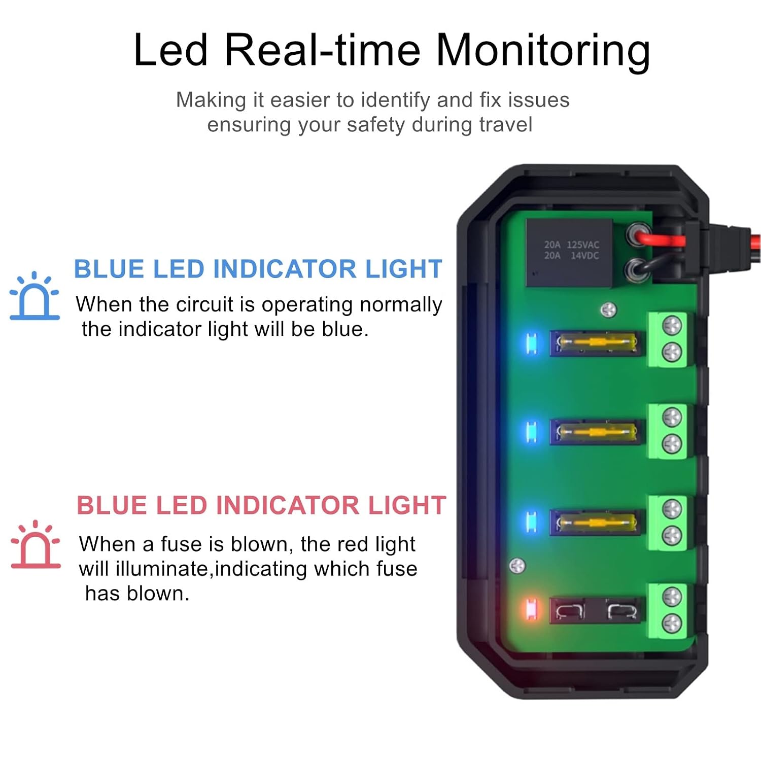 12v Fuse Block, Motorcycle Fuse Box 20A Low Profile Terminal Block | Low Profile Terminal Block Holder w/LED