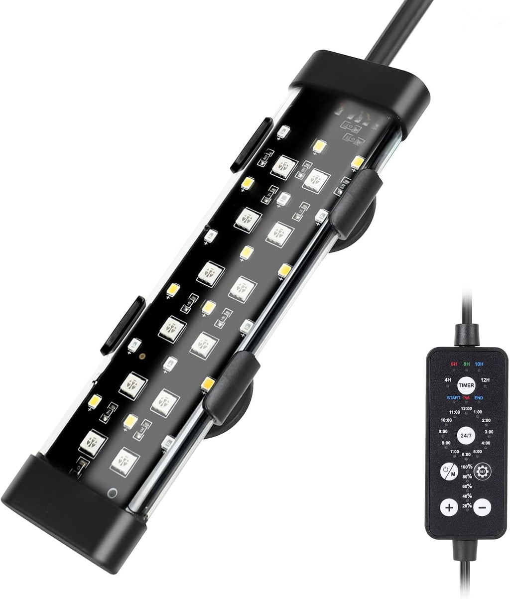 Submersible LED Aquarium Light, 8W 7 in 24/7 Mode Fish Tank Light with 5 Rows Beads, with Timer 9 Colors and