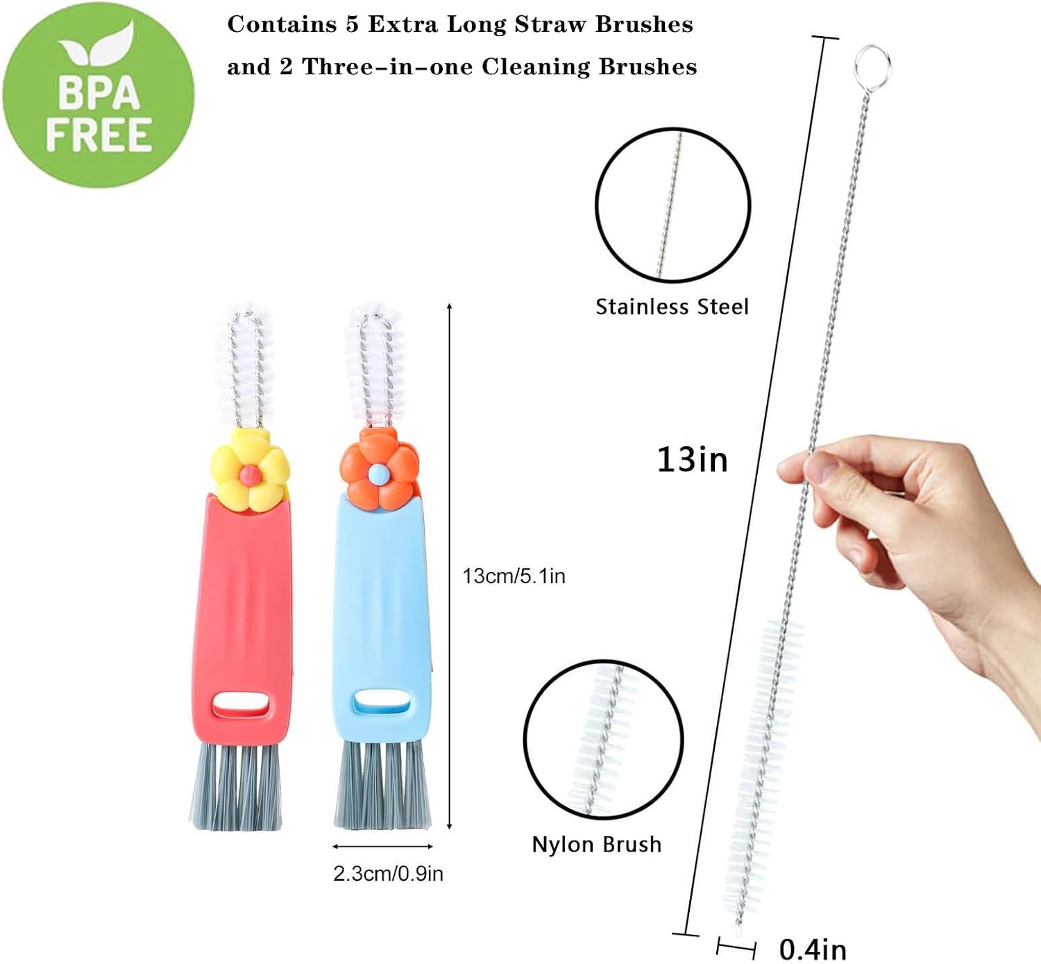 Straw Cleaner Brush Extra Long 13 inch for Stanley Yeti Tumbler Cup Straw Cleaner Brush Kit and 3 in 1 Cup Lid