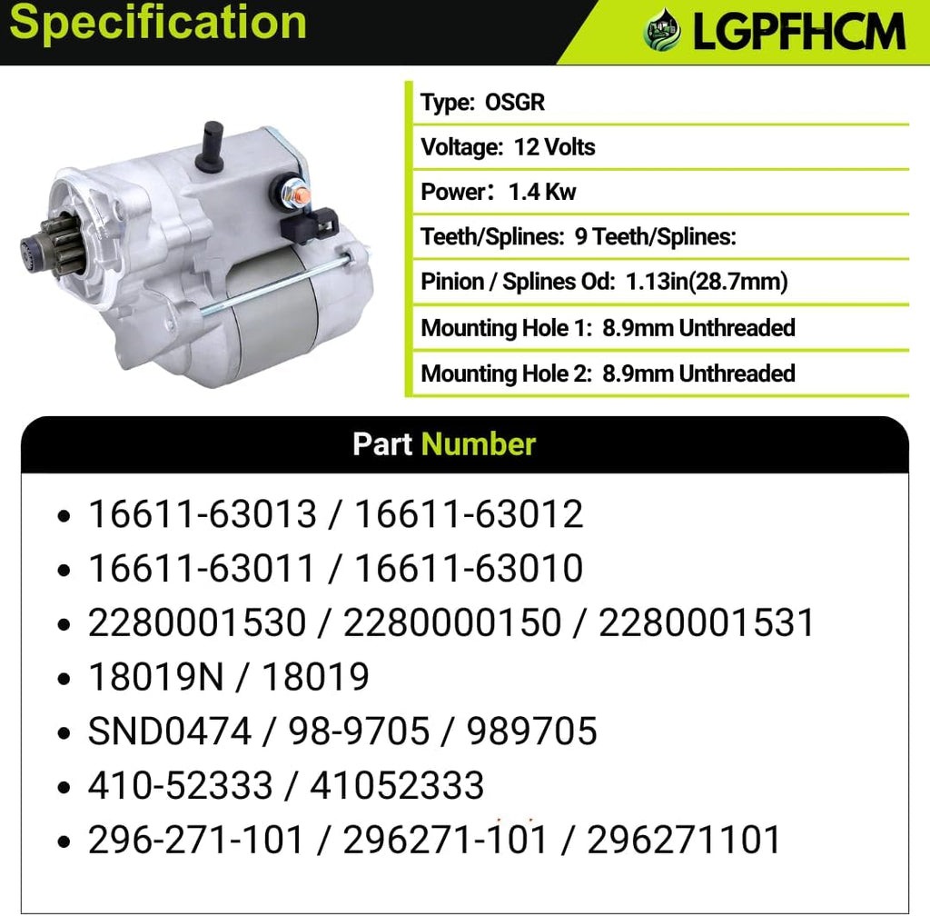 16611-63013 Starter Motor Fit for Kubota D722 D902 D950 D1105 V1305 V1505