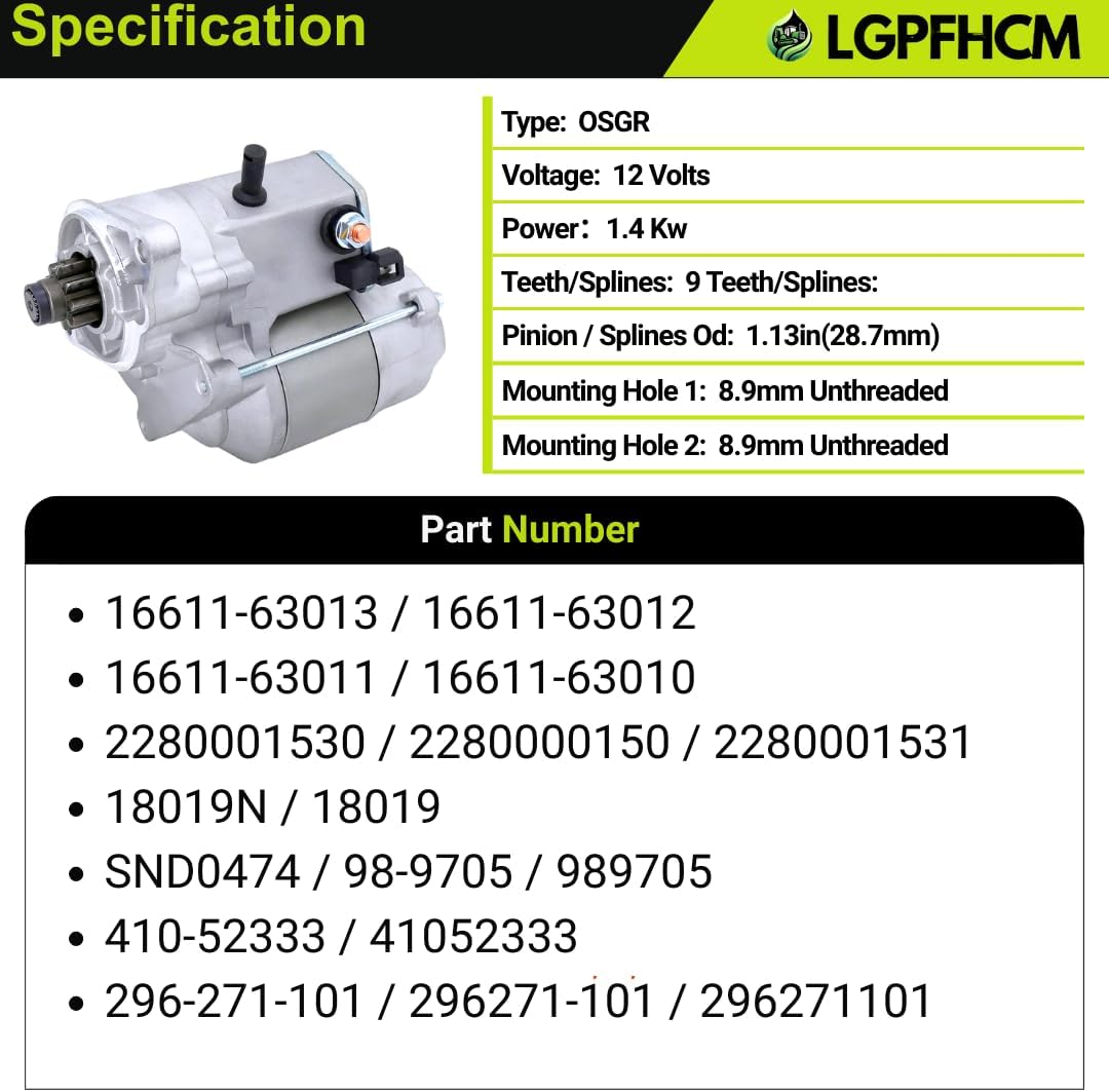 16611-63013 Starter Motor Fit for Kubota D722 D902 D950 D1105 V1305 V1505