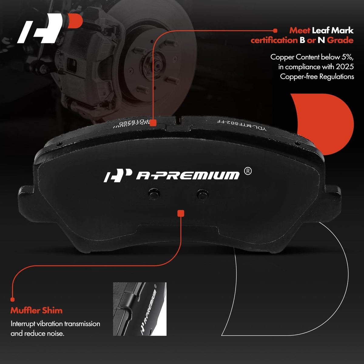 A-Premium Front Ceramic Brake Pads Compatible with Hyundai & Kia