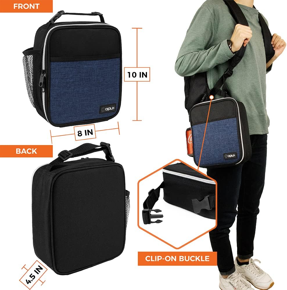 Insulated Lunch Bag for Kids Boys Girls, Small Compact Lunch Box with Wide Opening & Mesh Pockets, Reusable Lunch