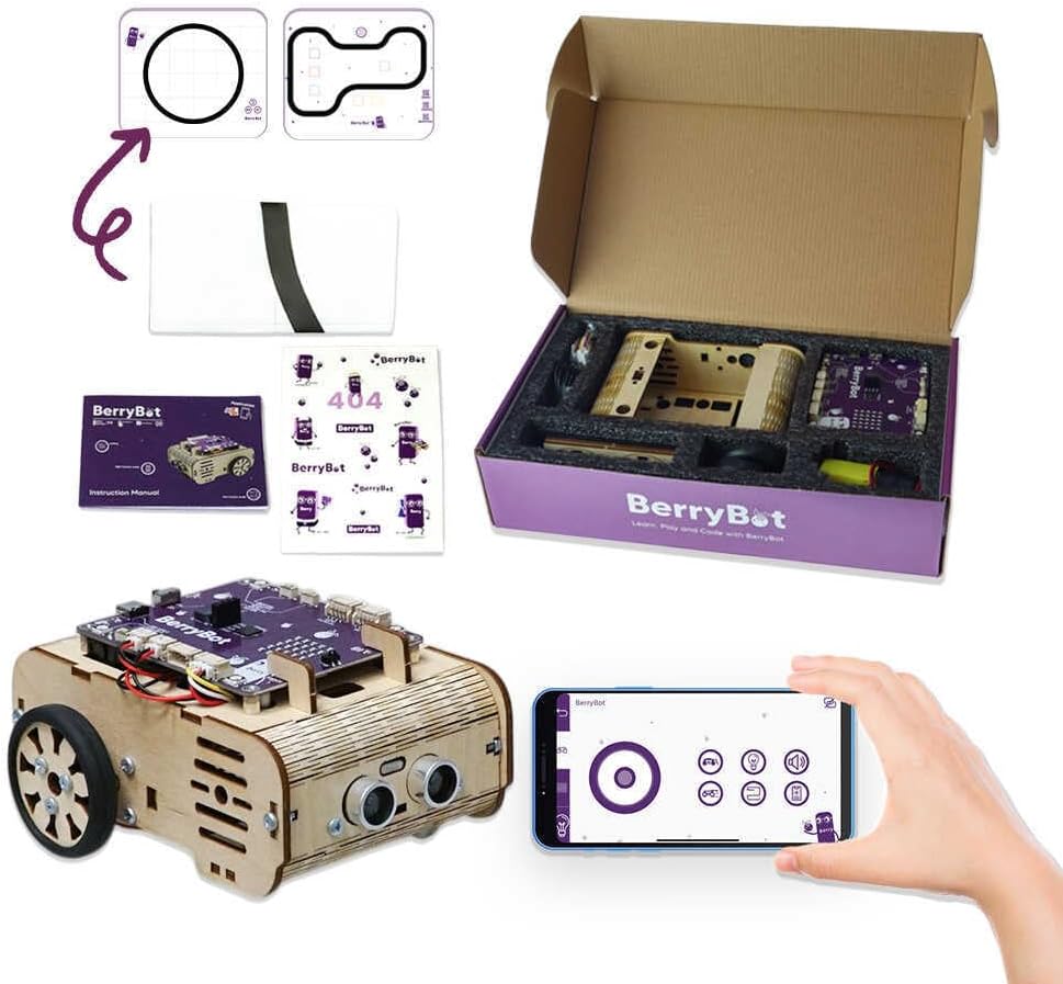 BerryBot – Programmable Robot Kit with Raspberry Pi RP2040 | STEM Learning, Graphical Coding, Easy Assembly, Obstacle