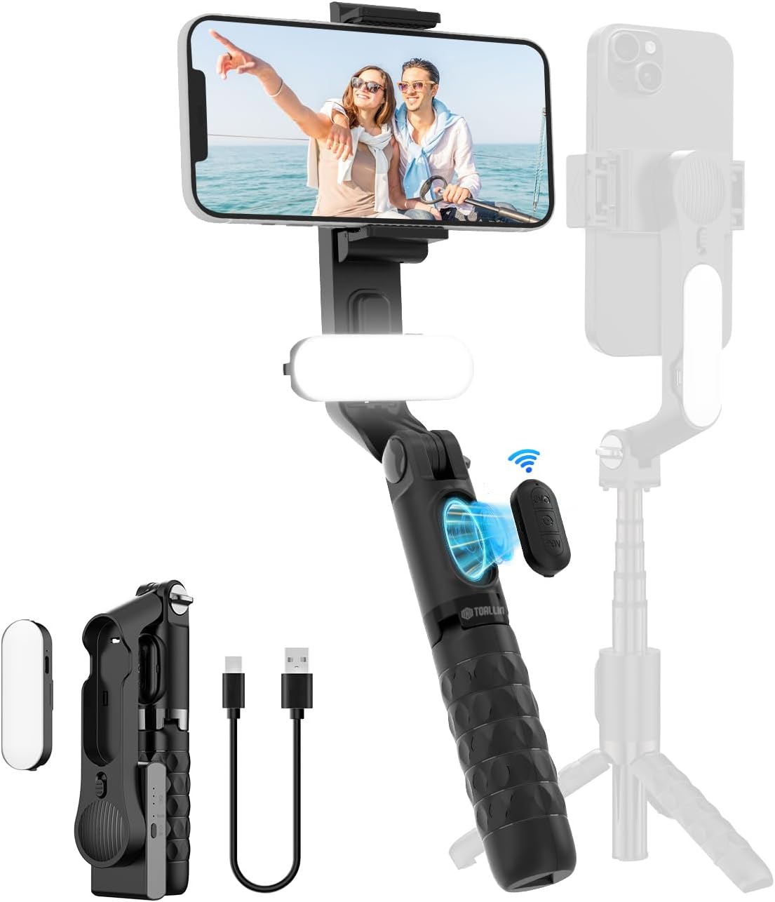 Selfie Stick with Light for Smartphone, Remote Control | Retractable and Foldable Phone Tripod for iPhone & Android