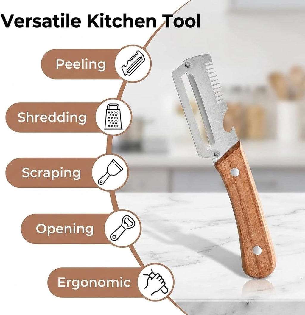 2-Pack Premium Vegetable Peeler with Wooden Handle and Bottle Opener, Multi-Functional Vegetable Peeler for Kitchen
