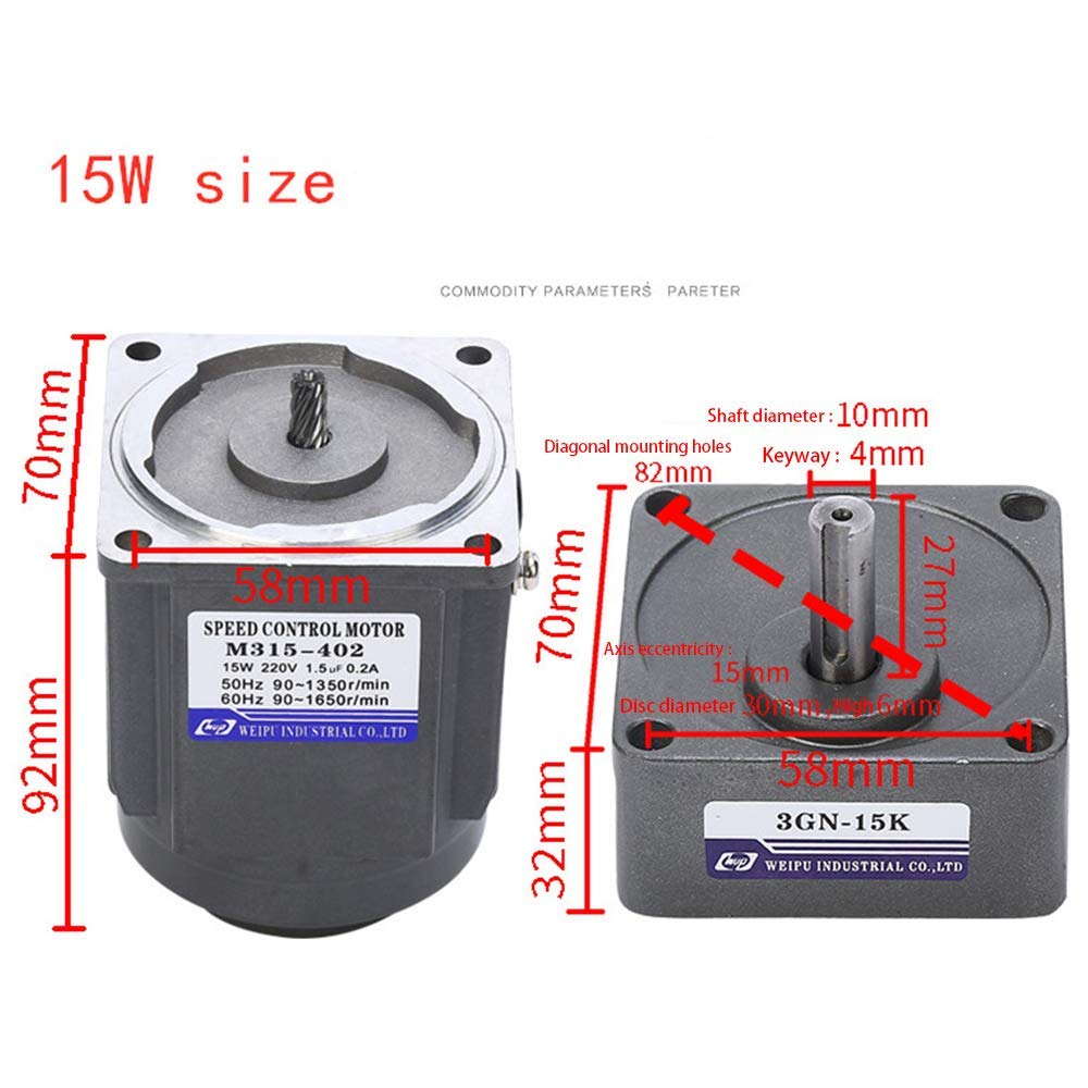 110V 15W Ac Gear Motor Electric Single-Phase Motor Gear Motor Rated Speed 270 RPM Electric Variable Speed Adjustable Controller Governor Motor Speed Controller Combo