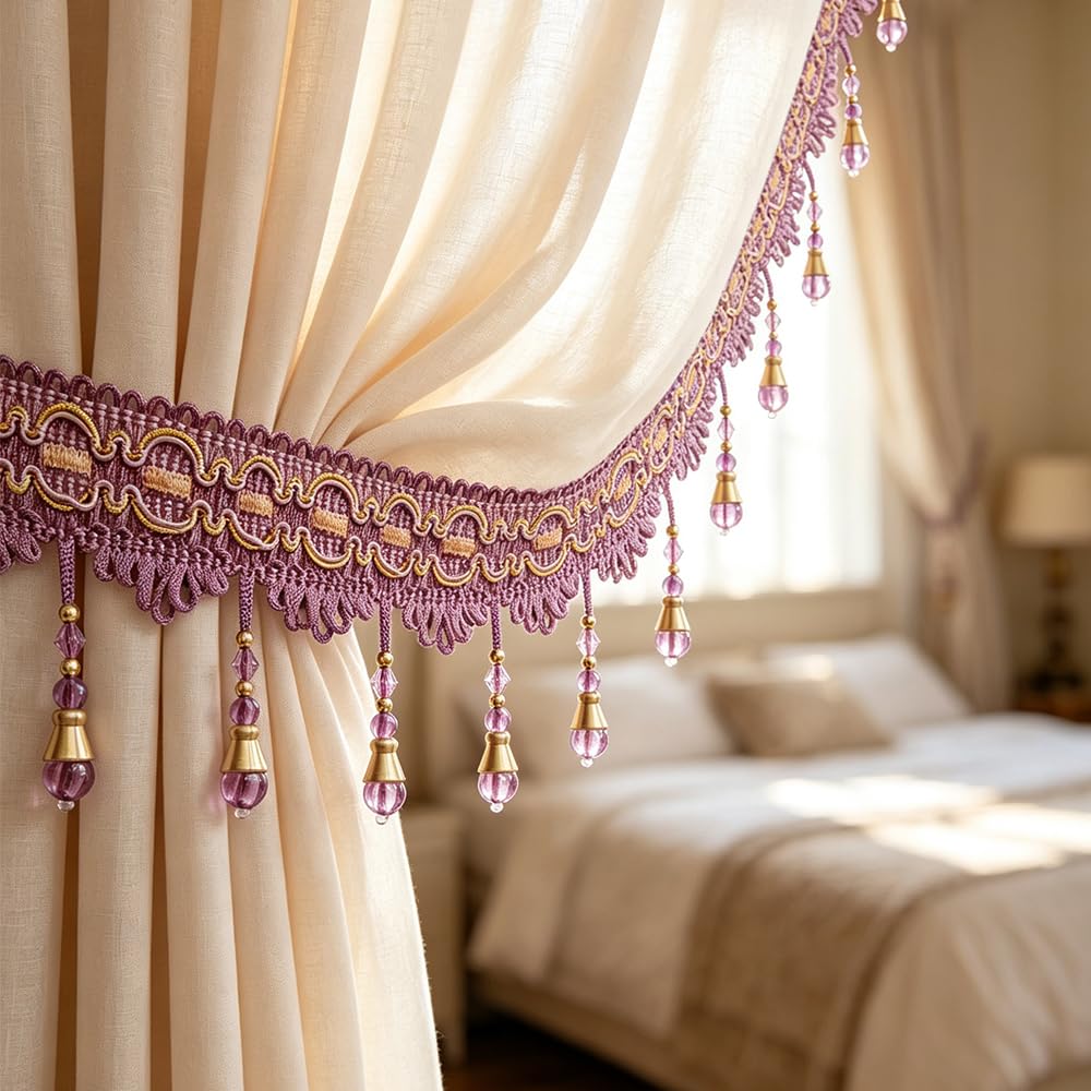 4 Yards Deep Purple Beaded Fringe Trim, Tassel for Sewing DIY